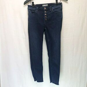 Free People Reagan Skinny Jeans 27 Dark Wash Exposed Button Fly Raw Hem Stretch